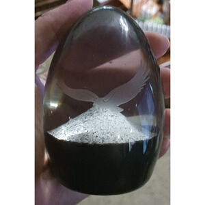 Caithness Crystal Art Glass Paperweight Egg Shape Etched Eagle Over Mountain